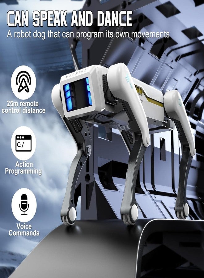 EXOMOON AI Programming Smart RC Mechanical Dog Toy Language Interaction Remote Control Stunt Action Robot Dog with Story Light and Music (White) - Image 5